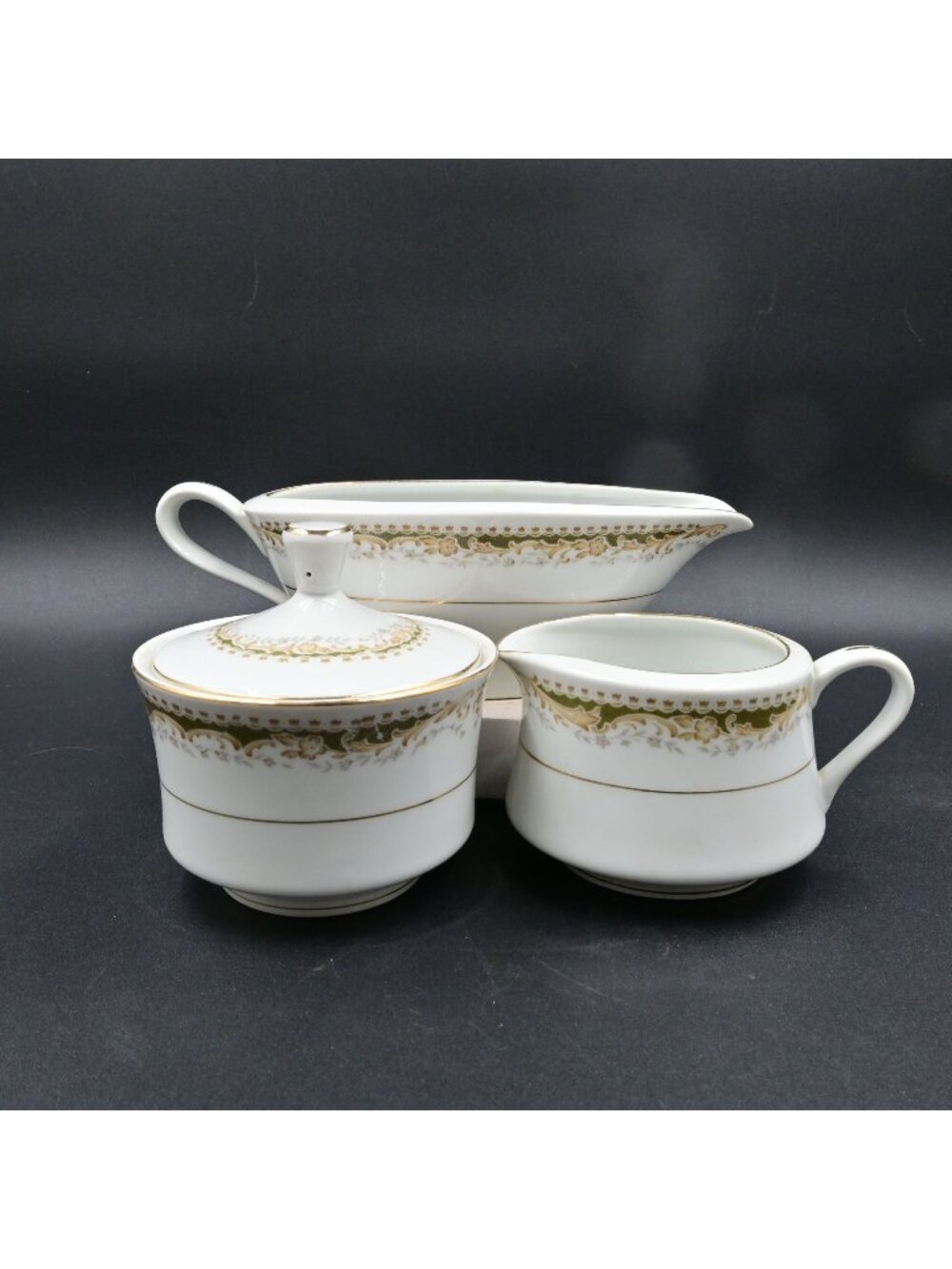 Signature Collection Queen Anne China Sugar Bowl Creamer Gravy Boat 3 Pc Set VTG